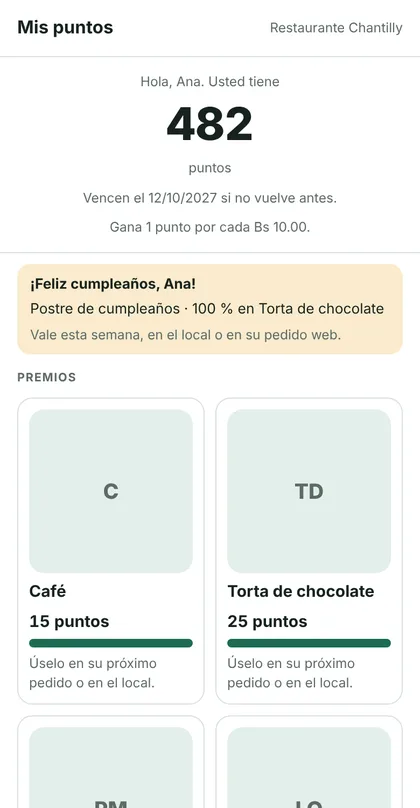 Mis puntos en el celular del cliente